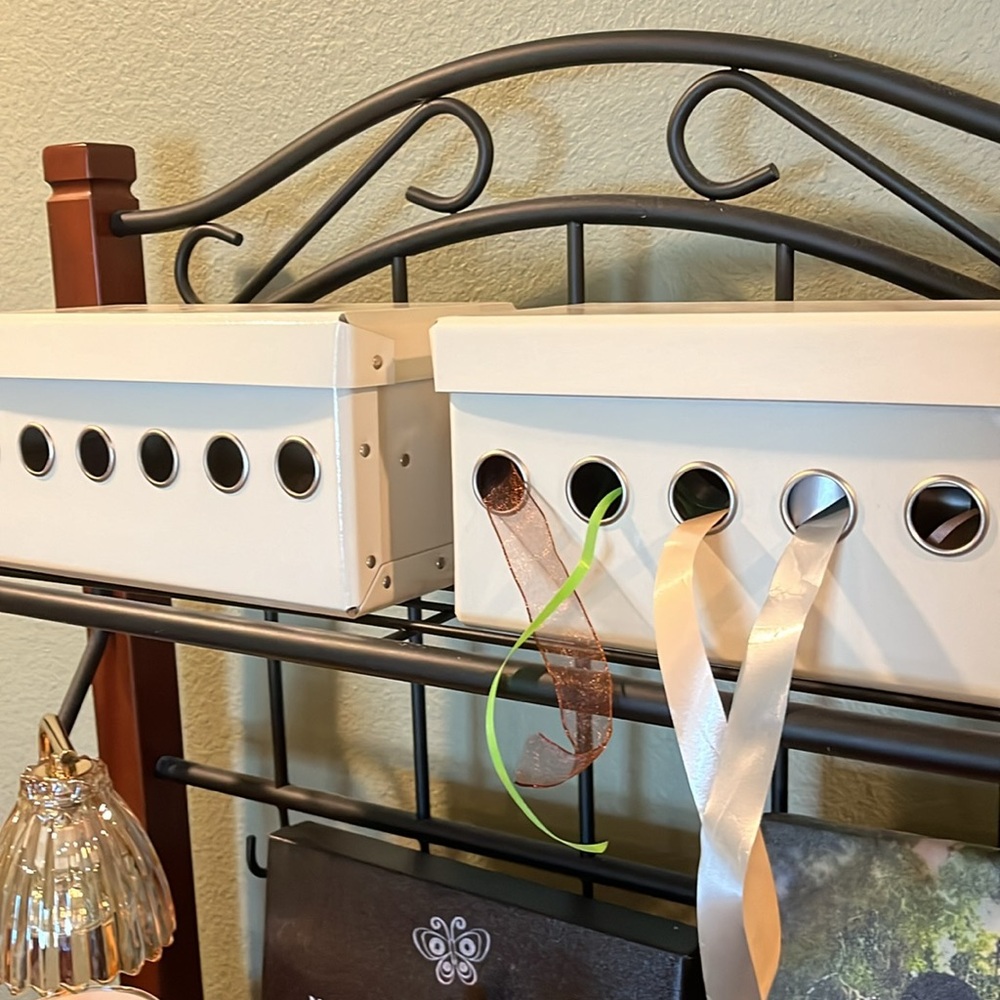 Ribbon dispensers / organizers. Makes beautiful gift wrapping a breeze.